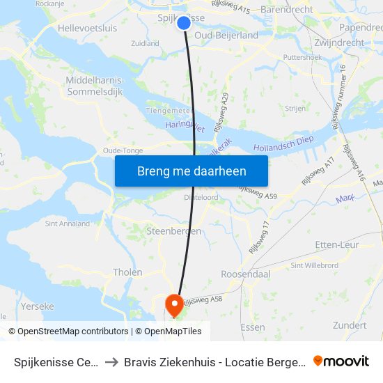 Spijkenisse Centrum to Bravis Ziekenhuis - Locatie Bergen Op Zoom map