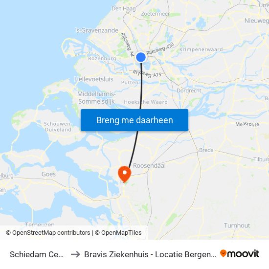 Schiedam Centrum to Bravis Ziekenhuis - Locatie Bergen Op Zoom map