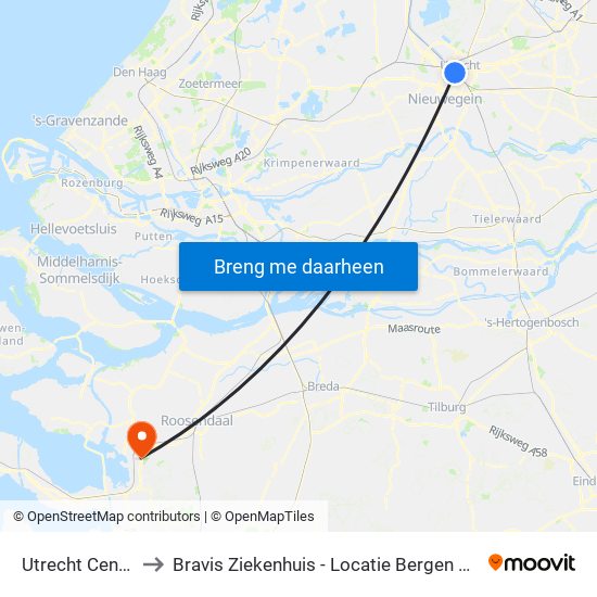 Utrecht Centraal to Bravis Ziekenhuis - Locatie Bergen Op Zoom map