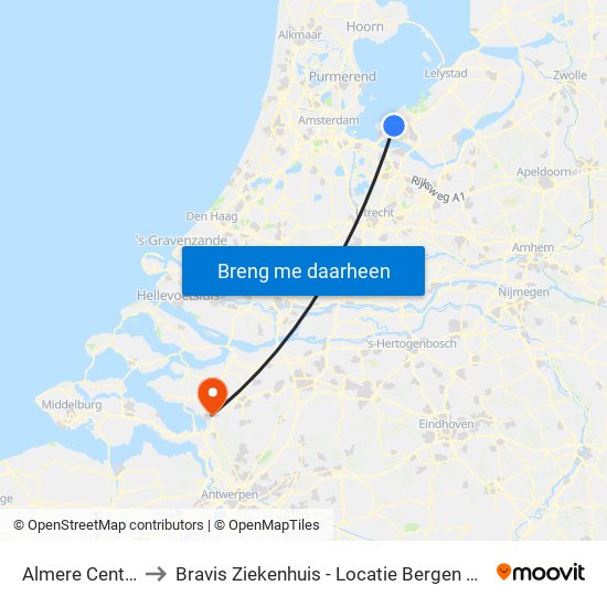 Almere Centrum to Bravis Ziekenhuis - Locatie Bergen Op Zoom map