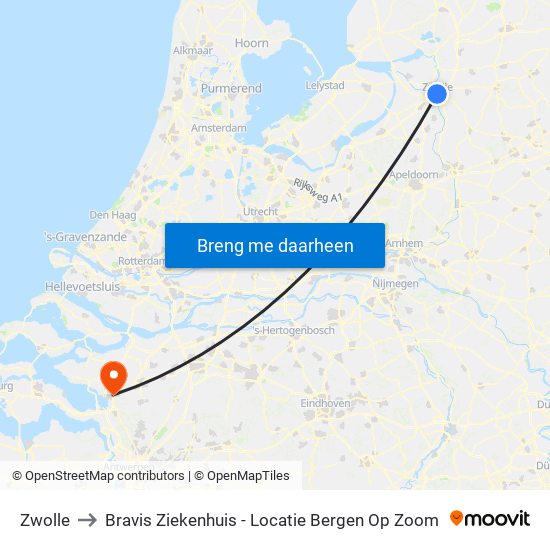 Zwolle to Bravis Ziekenhuis - Locatie Bergen Op Zoom map