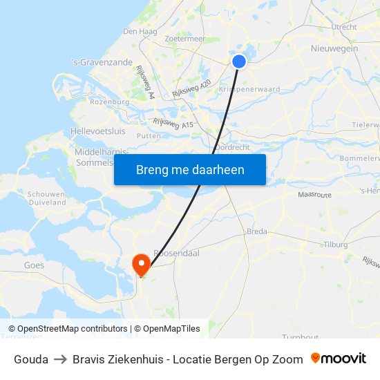 Gouda to Bravis Ziekenhuis - Locatie Bergen Op Zoom map