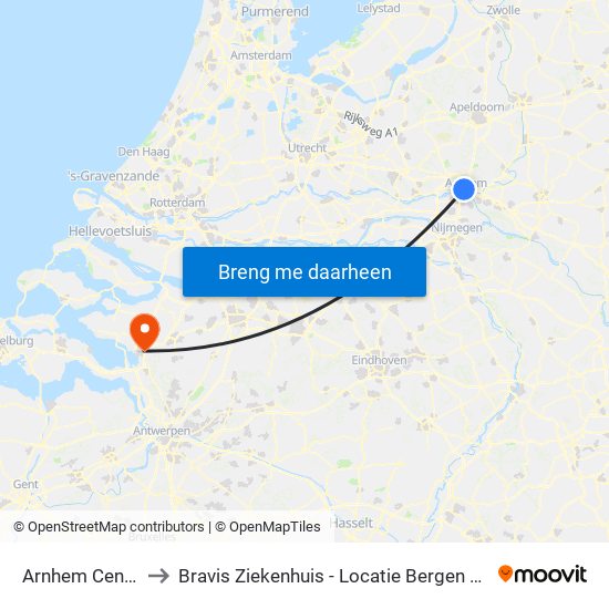 Arnhem Centraal to Bravis Ziekenhuis - Locatie Bergen Op Zoom map