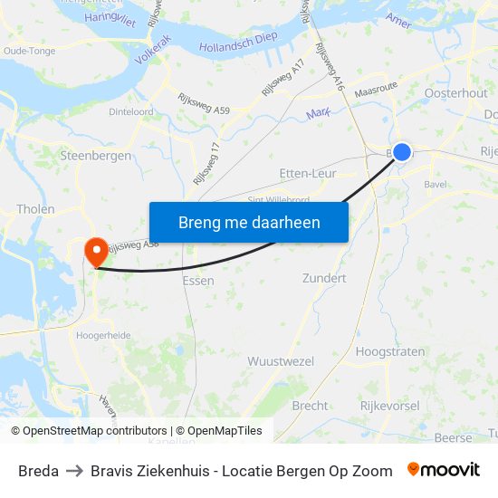 Breda to Bravis Ziekenhuis - Locatie Bergen Op Zoom map