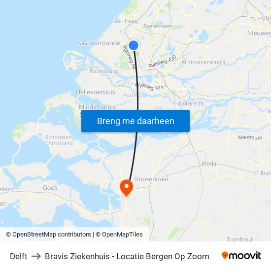 Delft to Bravis Ziekenhuis - Locatie Bergen Op Zoom map