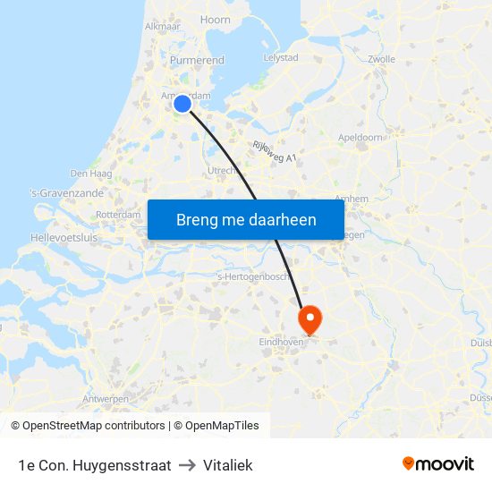 1e Con. Huygensstraat to Vitaliek map