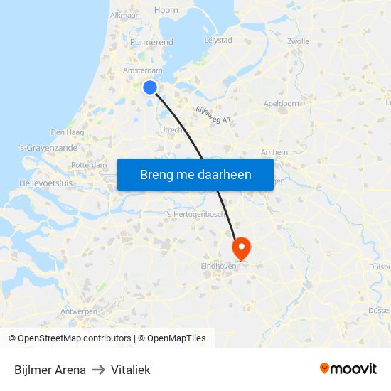 Bijlmer Arena to Vitaliek map