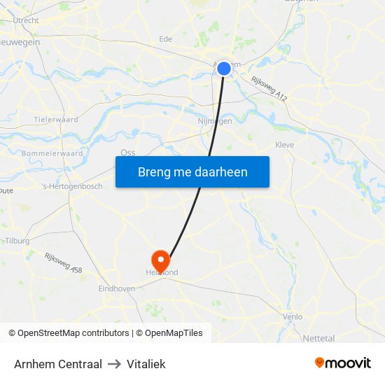 Arnhem Centraal to Vitaliek map