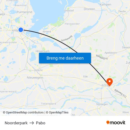 Noorderpark to Pabo map