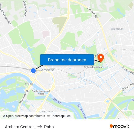 Arnhem Centraal to Pabo map