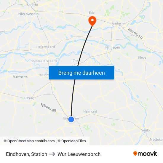 Eindhoven, Station to Wur Leeuwenborch map