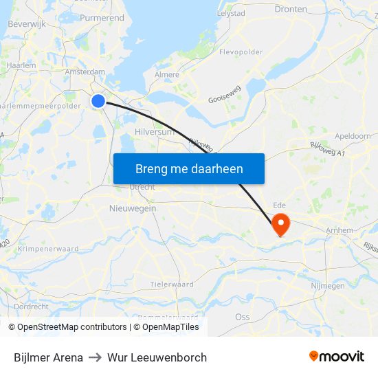 Bijlmer Arena to Wur Leeuwenborch map