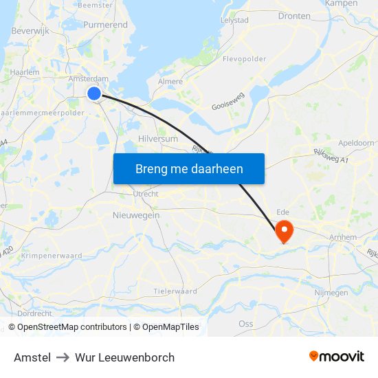 Amstel to Wur Leeuwenborch map