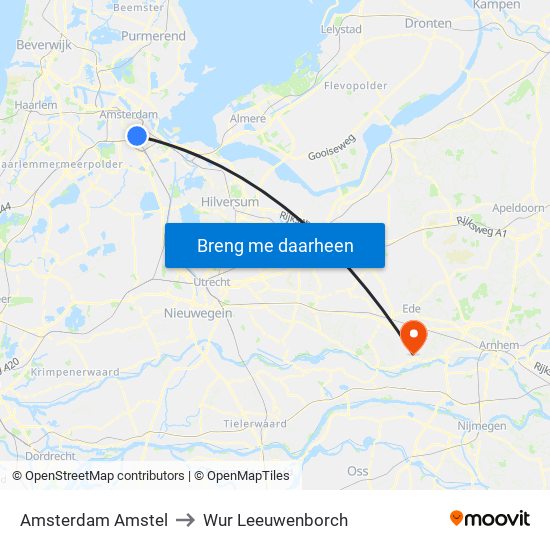 Amsterdam Amstel to Wur Leeuwenborch map