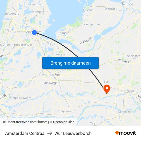 Amsterdam Centraal to Wur Leeuwenborch map