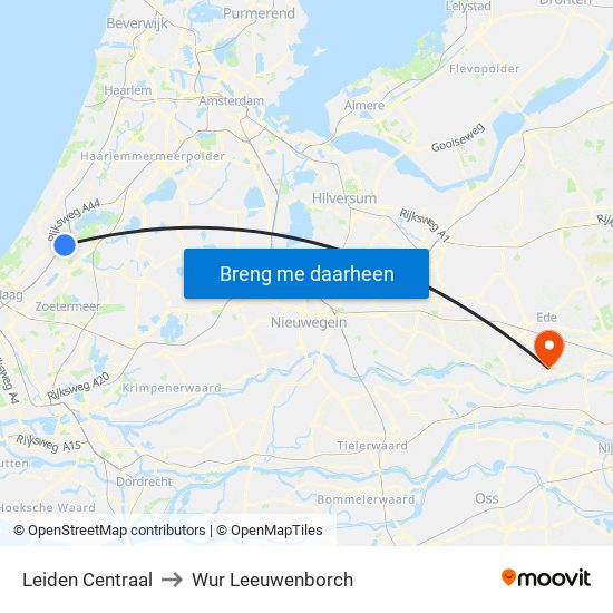 Leiden Centraal to Wur Leeuwenborch map