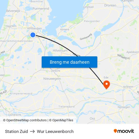 Station Zuid to Wur Leeuwenborch map