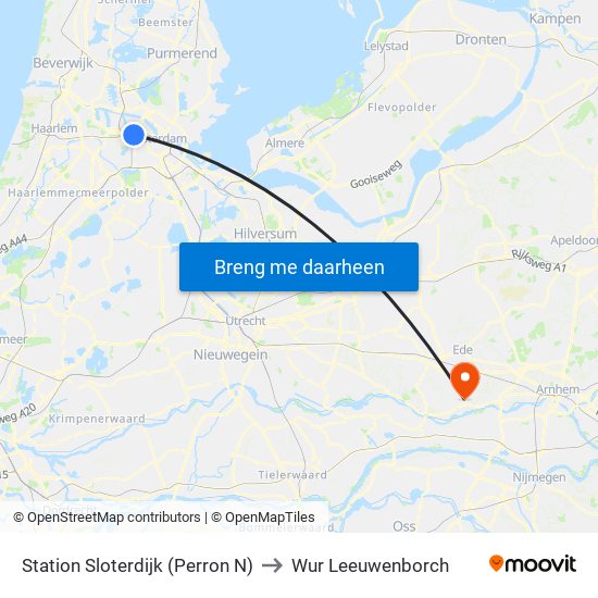 Station Sloterdijk (Perron N) to Wur Leeuwenborch map