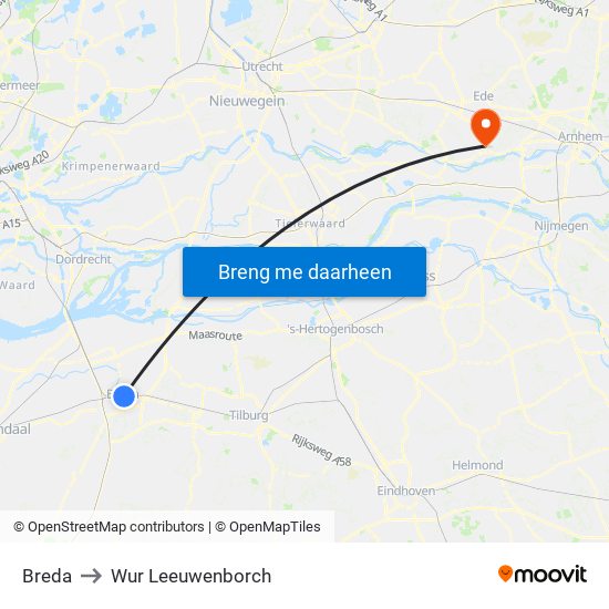Breda to Wur Leeuwenborch map