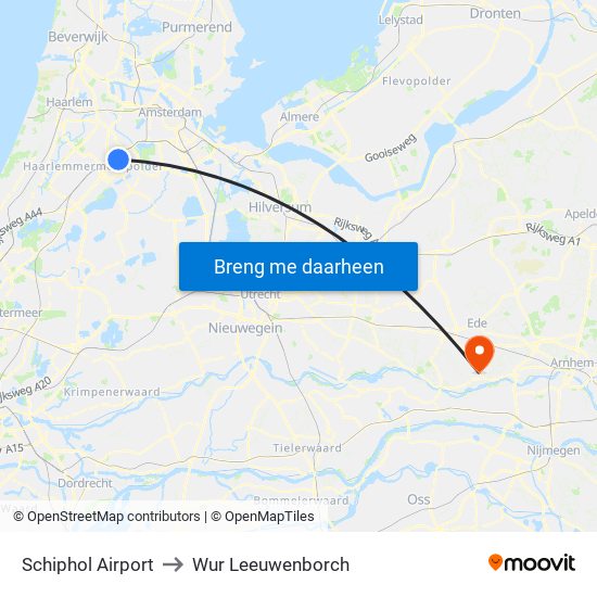Schiphol Airport to Wur Leeuwenborch map