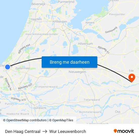 Den Haag Centraal to Wur Leeuwenborch map