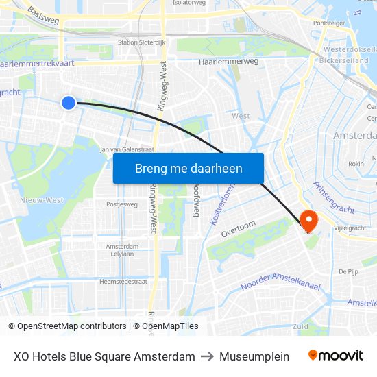 XO Hotels Blue Square Amsterdam to Museumplein map