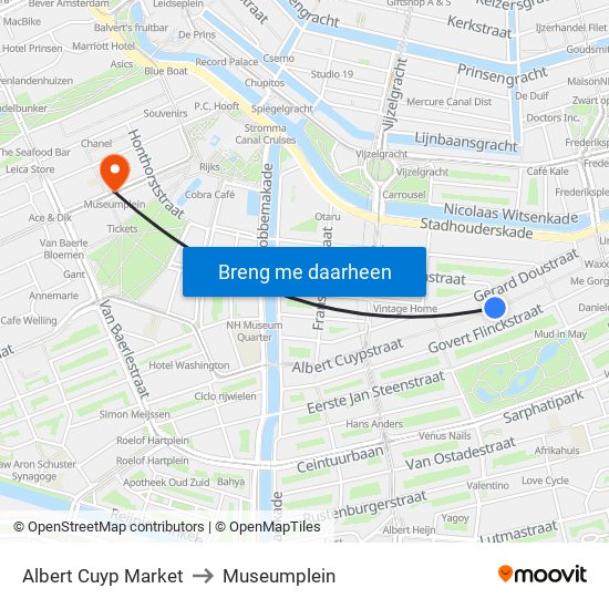 Albert Cuyp Market to Museumplein map