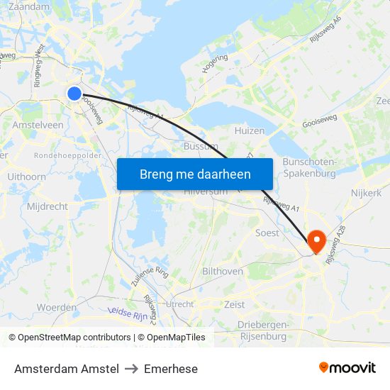 Amsterdam Amstel to Emerhese map