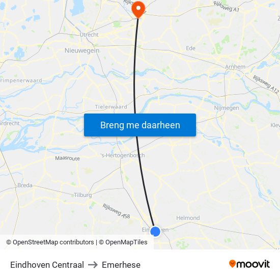 Eindhoven Centraal to Emerhese map
