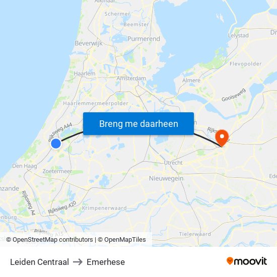 Leiden Centraal to Emerhese map