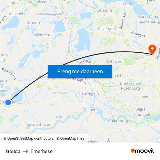 Gouda to Emerhese map