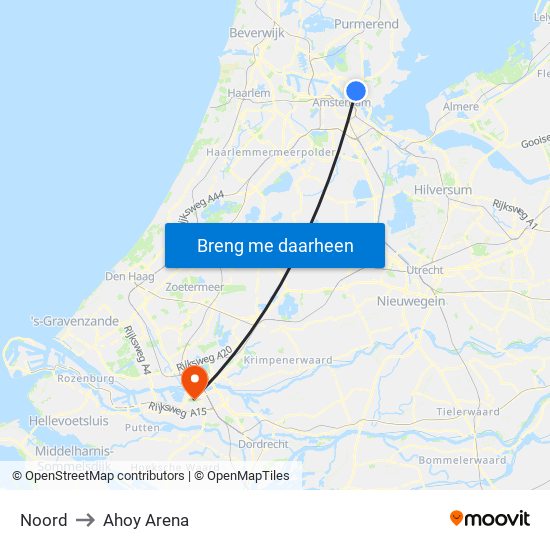 Noord to Ahoy Arena map