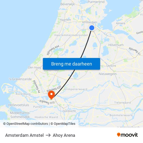 Amsterdam Amstel to Ahoy Arena map