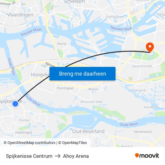 Spijkenisse Centrum to Ahoy Arena map