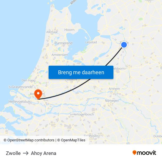 Zwolle to Ahoy Arena map