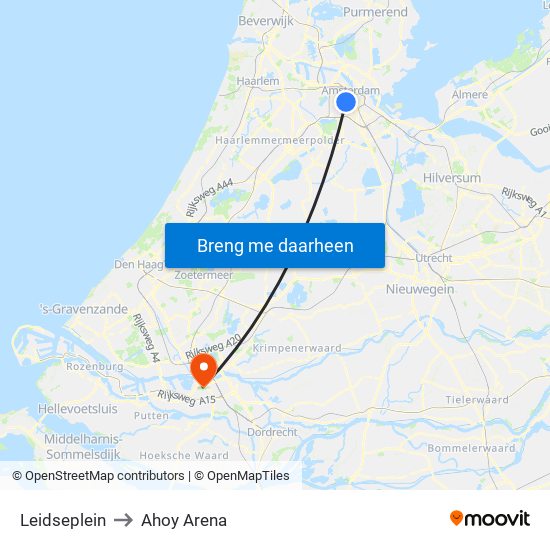 Leidseplein to Ahoy Arena map