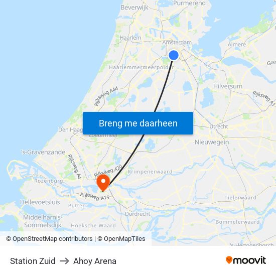 Station Zuid to Ahoy Arena map