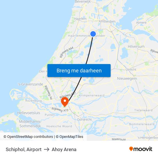 Schiphol, Airport to Ahoy Arena map