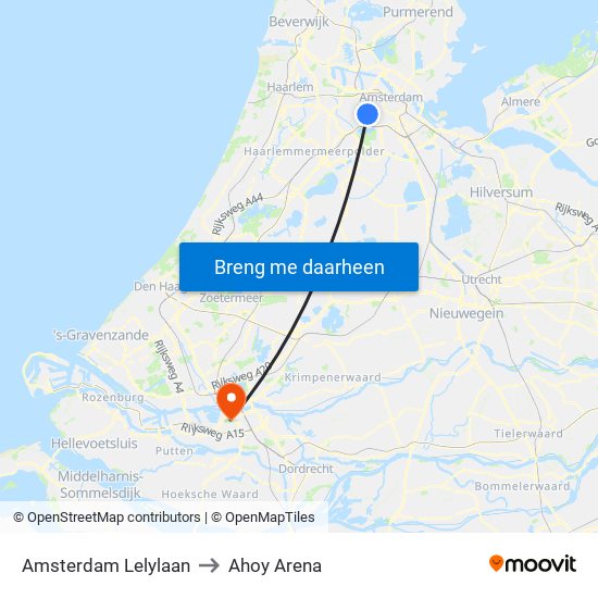 Amsterdam Lelylaan to Ahoy Arena map