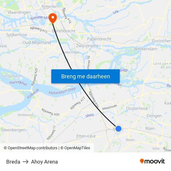 Breda to Ahoy Arena map