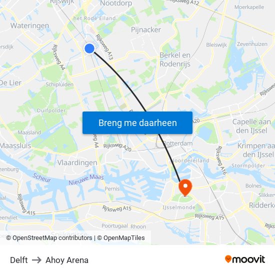 Delft to Ahoy Arena map