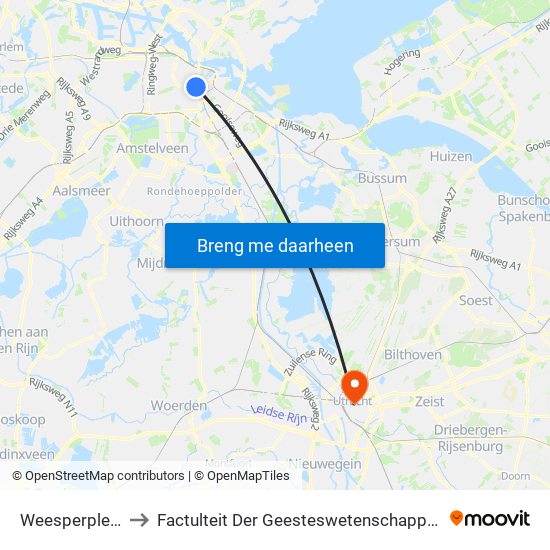 Weesperplein to Factulteit Der Geesteswetenschappen map