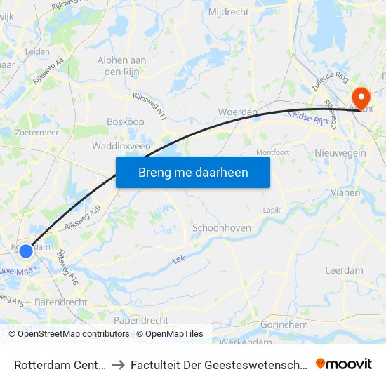 Rotterdam Centraal to Factulteit Der Geesteswetenschappen map