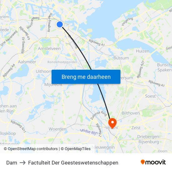 Dam to Factulteit Der Geesteswetenschappen map