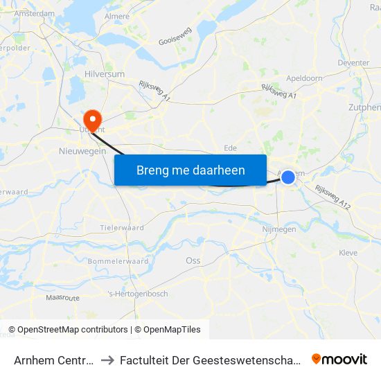 Arnhem Centraal to Factulteit Der Geesteswetenschappen map