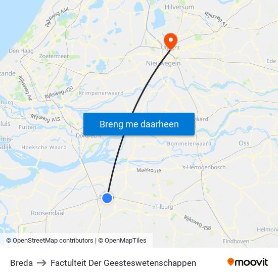 Breda to Factulteit Der Geesteswetenschappen map