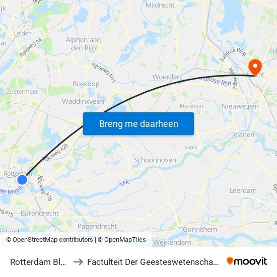 Rotterdam Blaak to Factulteit Der Geesteswetenschappen map