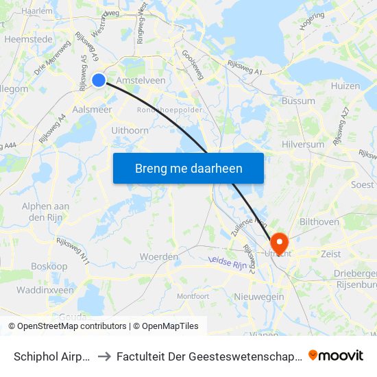 Schiphol Airport to Factulteit Der Geesteswetenschappen map