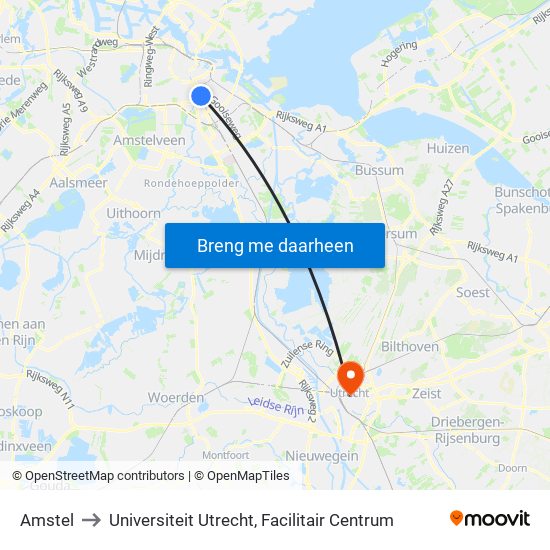 Amstel to Universiteit Utrecht, Facilitair Centrum map