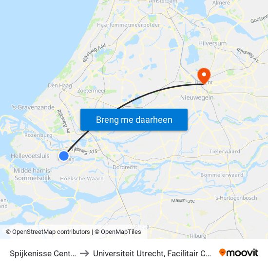 Spijkenisse Centrum to Universiteit Utrecht, Facilitair Centrum map